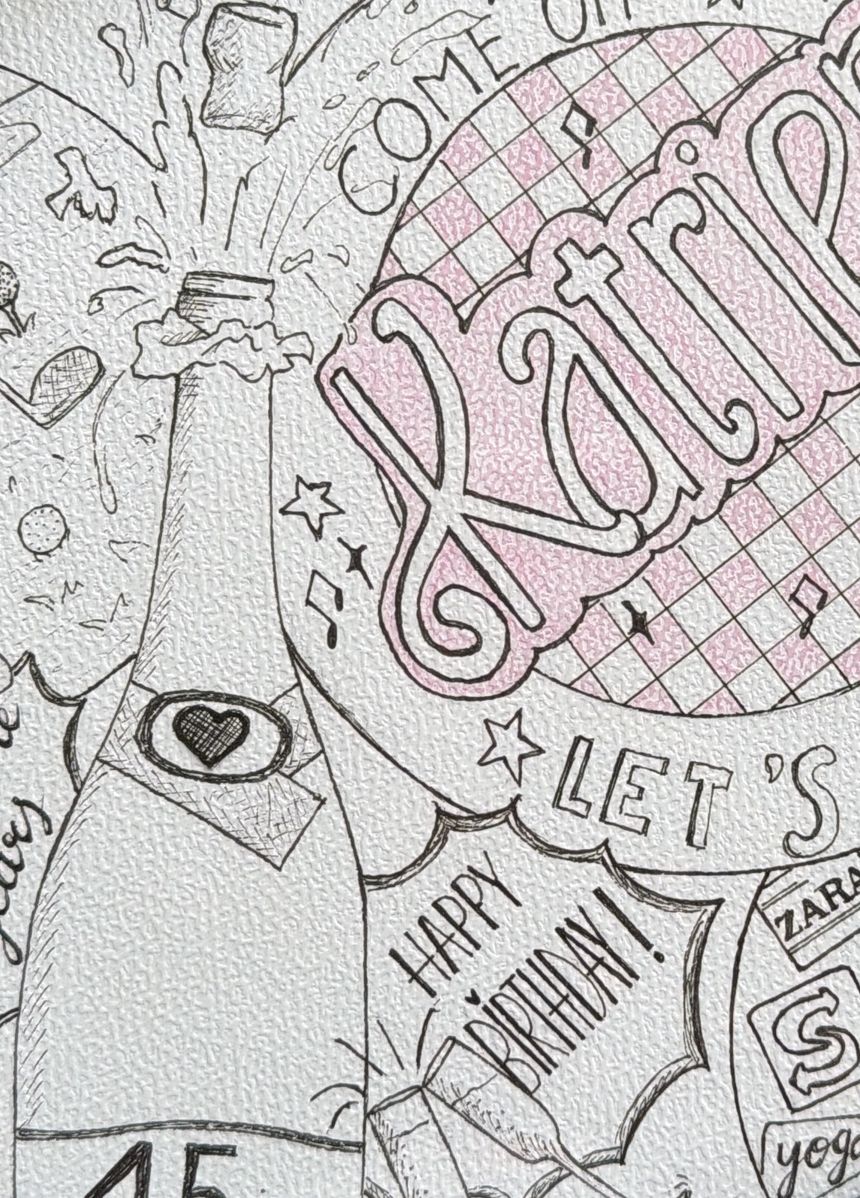 Detail van een handgetekende ART-card